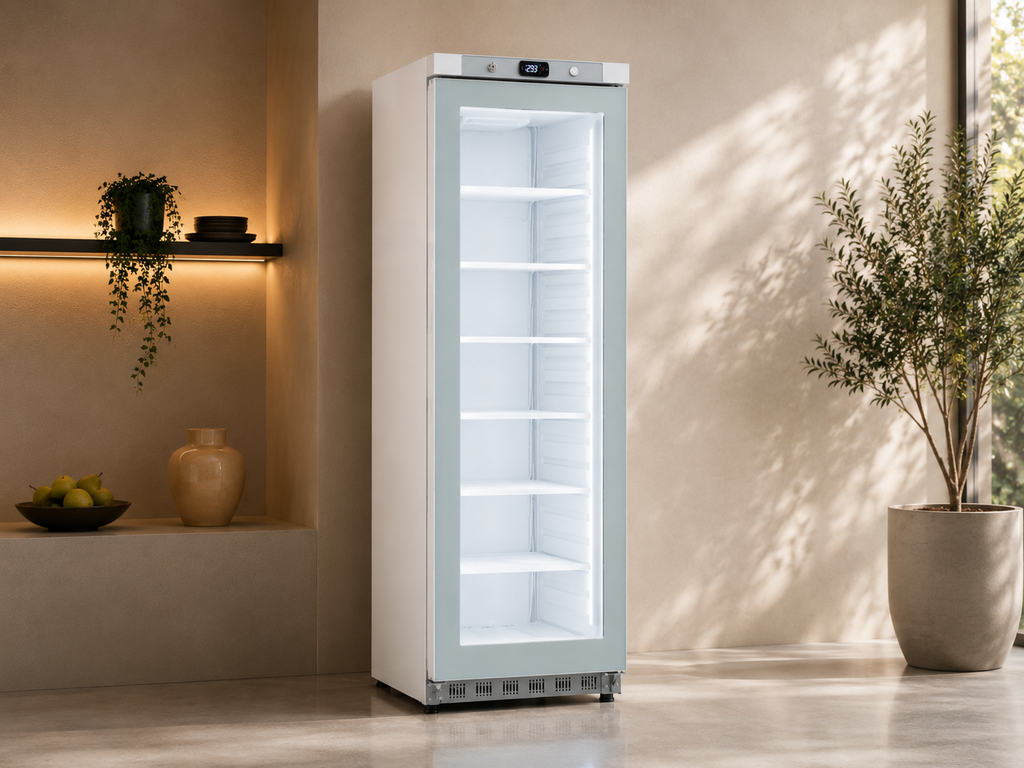 Freezer statico verticale porta vetro Bianco(600mm*625mm*1860mm)