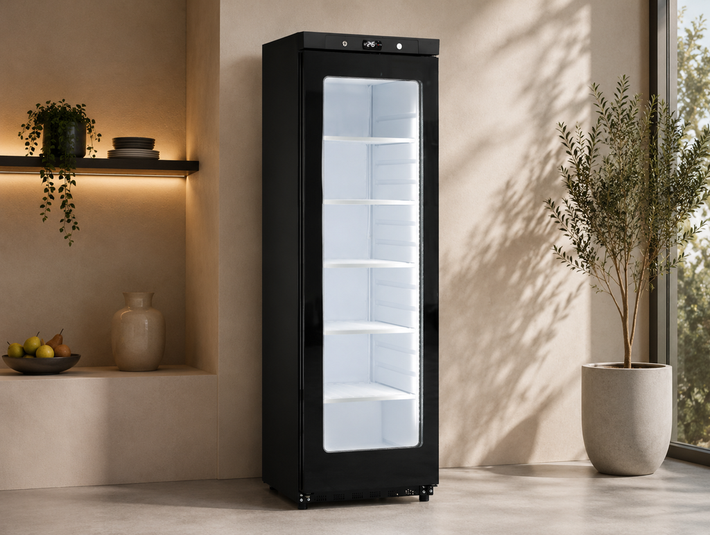 Freezer statico verticale porta vetro Nero(600mm*625mm*1860mm)